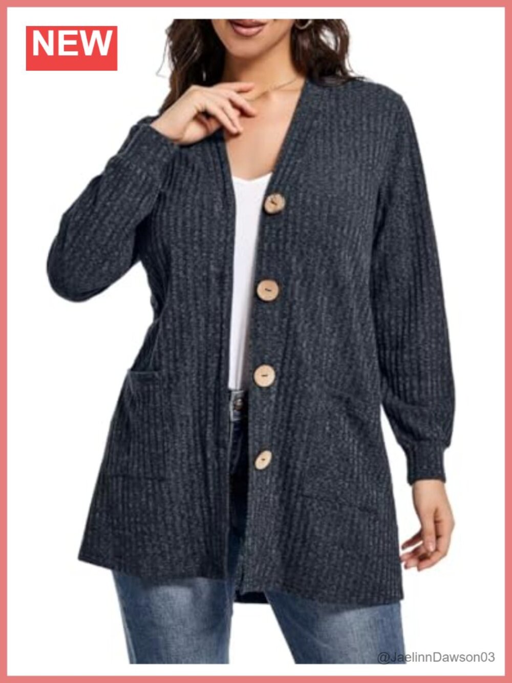 Plus Size Ribbed Button Front Cardigan Lightweight with Pockets